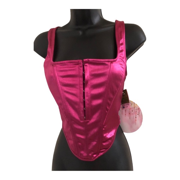deep pink shaped hook n eye closure satin sheen effect sleeveless bustier size L - Picture 9 of 15